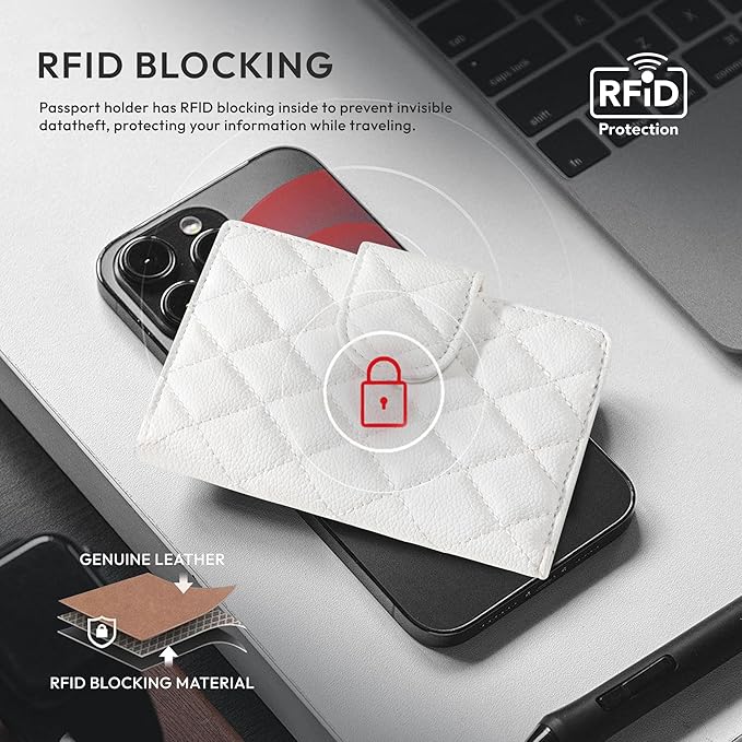 Passport Holder for Travel RFID Passport Holder with Airtag Compact Leather Passport Cover Case with Card Holders SIM Slots Passport Wallet for Women Men Airport Essentials Gift