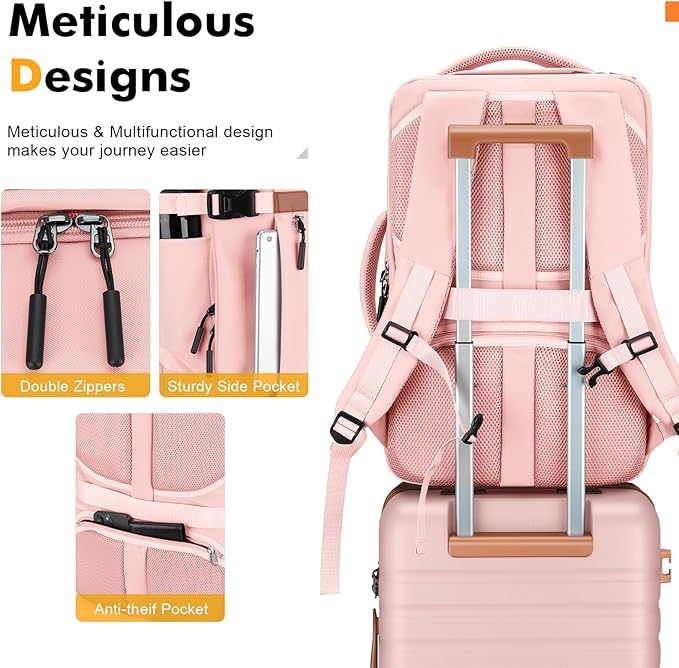Luggage Sets 3 Piece with Spinner Wheels, Lightweight PC Hardside Suitcase with TSA Lock & YKK Zippers, 20 Inch Carry On Luggage with Travel Bag for Men and Women, Pink