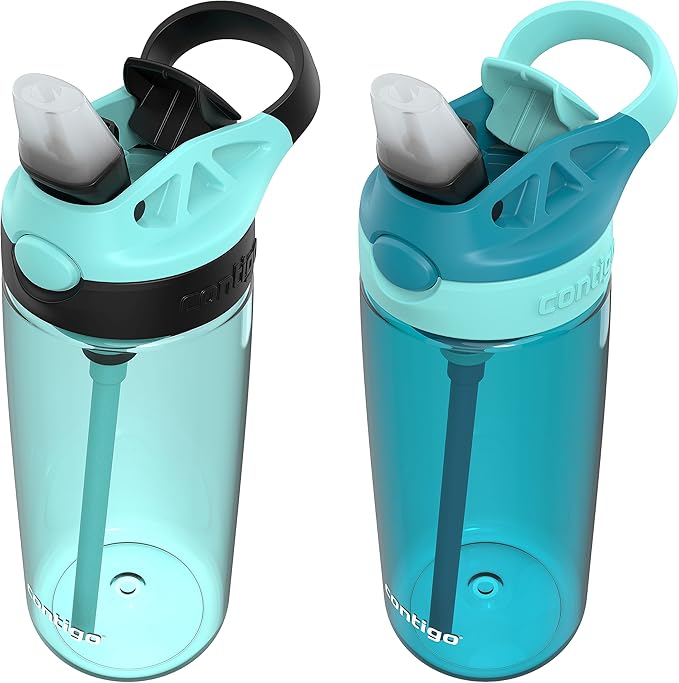 Contigo Aubrey Kids Dinos & Sharks Cleanable Water Bottle with Silicone Straw Spill-Proof Lid Dishwasher Safe 14oz 2-Pack (Pack of 4)