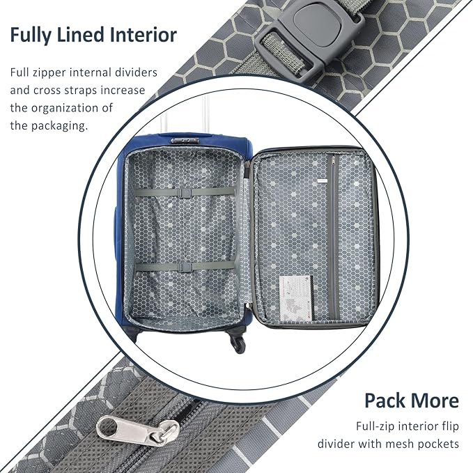 Luggage Sets 3 Piece - 20" Carry-On, 24” & 28” Checked Luggage Set, Expandable Luggage Lightweight Suitcase with Spinner Wheels & TSA Lock for Family Extended Travel (Blue)