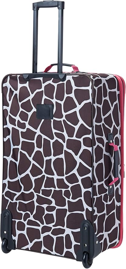 Rockland Fashion Softside Upright Luggage Set, Telescoping Handles, Pink Giraffe, 4-Piece (14/19/24/28)