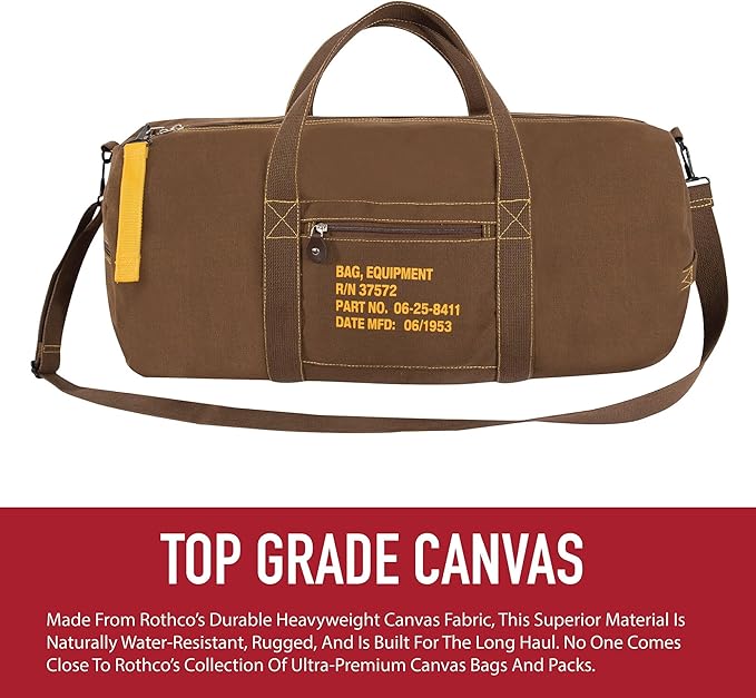 Rothco Canvas Equipment Duffle Bag – Travel & Gym Bag with Heavyweight Cotton Canvas Material – Great for Storing Gear, Clothing, and More