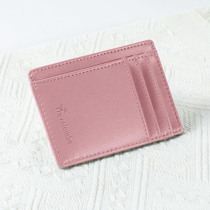 Travelambo Slim Wallet Front Pocket Minimalist Leather RFID Blocking Medium Size
