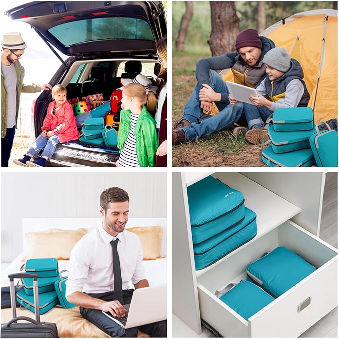Gonex Compression Packing Cubes, 4pcs Expandable Storage Travel Luggage Bags Organizers (Blue)