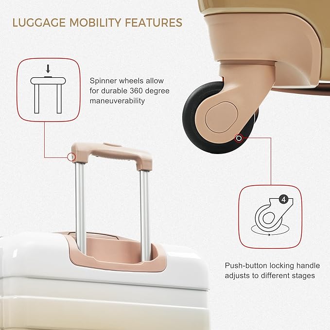 Merax 3 Piece ABS Hardshell Luggage Sets Spinner Wheel Suitcase TSA Lock Suit Case, Tan, 20/24/28 Inch