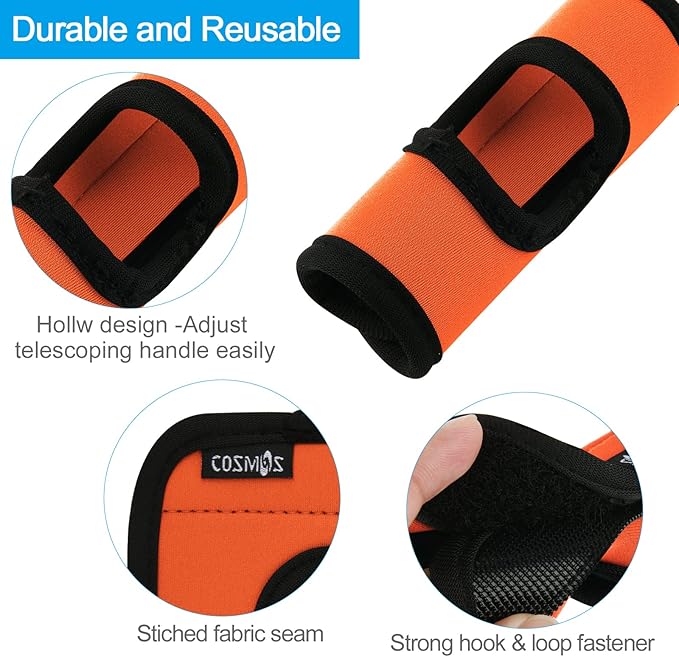Cosmos 5 Pcs Neoprene Luggage Handle Wrap Soft Grip Handle Cover Luggage Identifier with Hollow Design for Push-Button Handle Trolley Handle and Travel Suitcase Trolley Case (Fluorescent Orange)