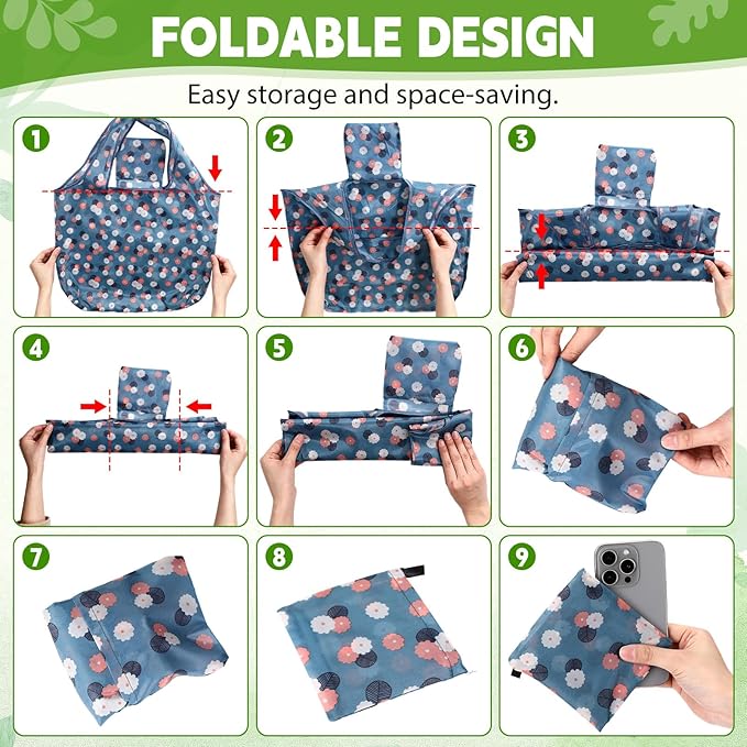 Paterr 50 Pack Reusable Foldable Grocery Bags 10 Patterns Bulk Shopping Totes Pocket Size Bags for Supermarket