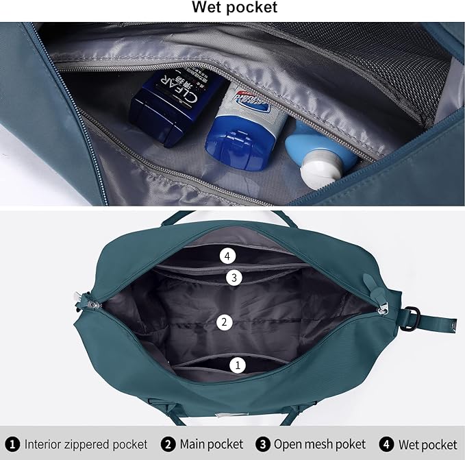 HYC00 Travel Duffel Bag,Carry-on Overnight Weekender Bags for Women,Sports Tote Gym Bag with Wet Pocket