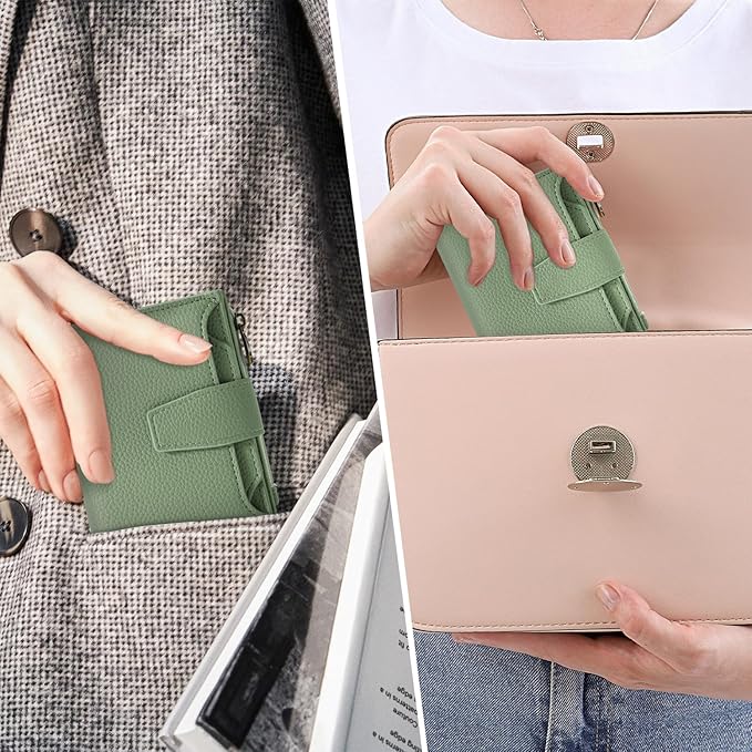 Airkit Small Wallet Women RFID Blocking Soft Leather Bifold Compact Card Holder Wallet for Women with Zipper Coin Pocket 4 ID Window