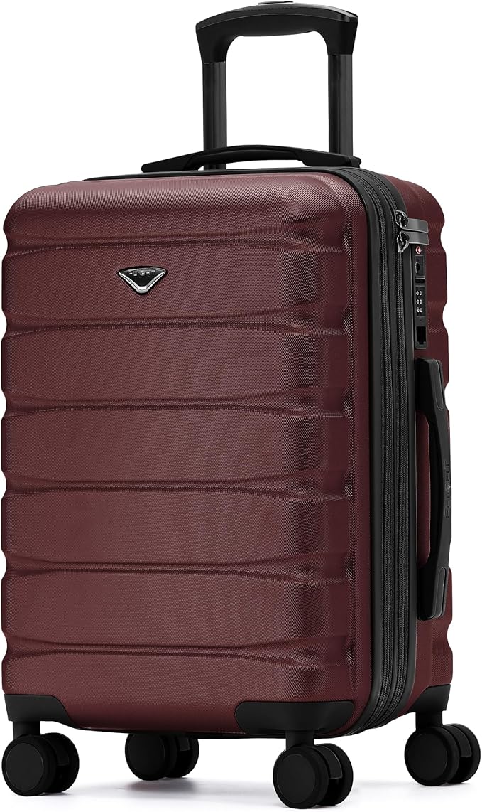 Flight Knight 22x14x9 Expandable Carry On Suitcase Hardside TSA Lock USB C Port Lightweight Luggage Silent Double Spinner Wheels Maximum Overhead Carry-On Bag For American United Approved Burgundy