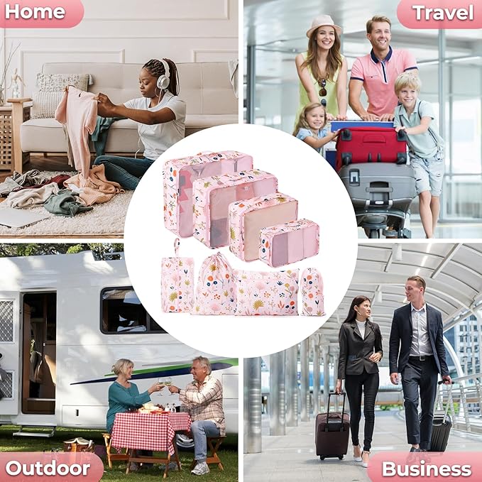 MissBoy Packing Cubes for Kids, 8 Pcs Set of Packing Cubes for Carry on Suitcase Organizer Bags, Kids Packing Cube, Waterproof Travel Essentials for Girls and Boys