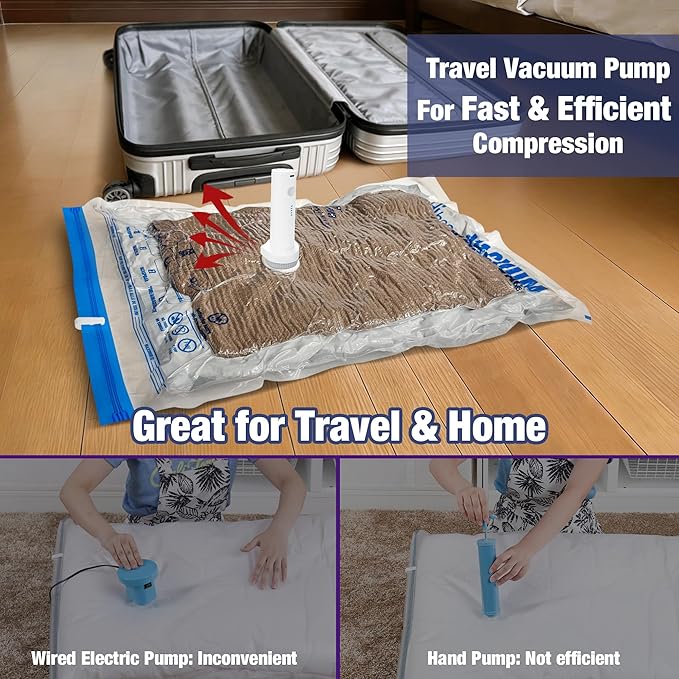 Travel Vacuum Bags with Electric Pump, Vacuum Travel Bags for Luggage and Suitcase, Clothes Clothing, Medium 10 Pack