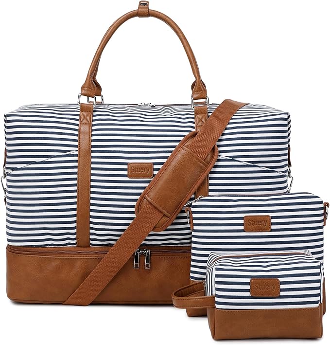 Weekender Bag, Large Travel Duffel Bag for Women, Carry on Overnight Bag with Shoe Compartment and Toiletry Bags