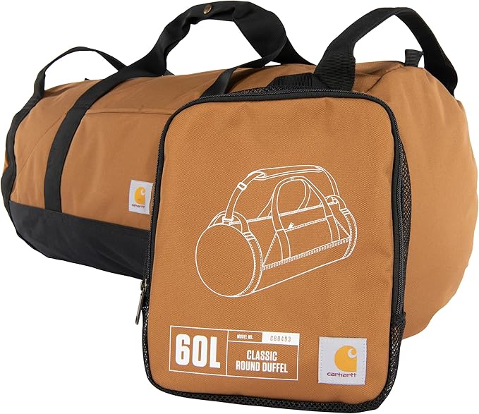 Carhartt Classic Round Duffel with Utility Pouch, Heavy-Duty, Water-Resistant Packable Gear Bag for Jobsite, Gym, and Travel