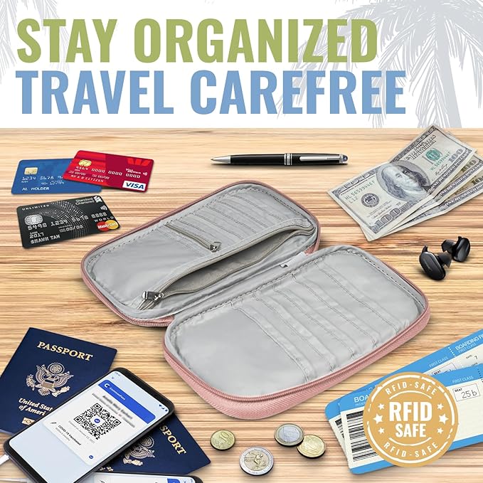 BOACAY Travel Document Organizer with RFID, Family Passport Holder, Wallet for Women & Men, Portable & Waterproof Case for Cards, Boarding Pass, Money