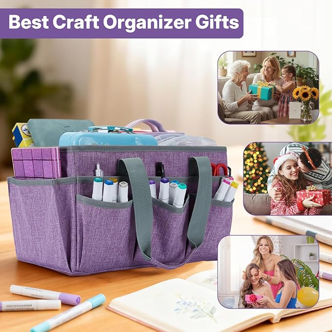 Craft Tote Bag, Art Organizer,Cleaning Supply Caddy, Carrying Bag with Handle for Multi-Purpose, Organizer Caddy for Pets (Purple)