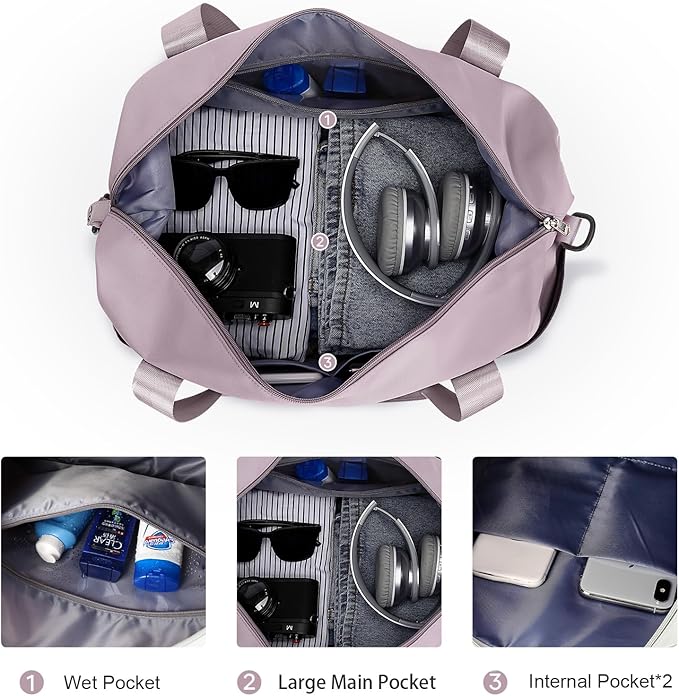Travel Duffel Bag, Sports Tote Gym Bag, Shoulder Weekender Overnight Bag for Women