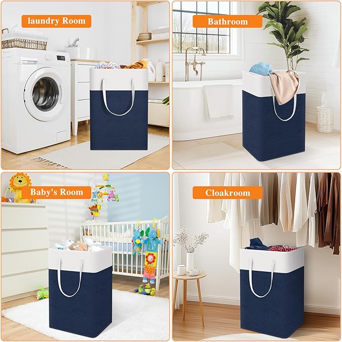 laundry basket 3-Pack, laundry hamper, Hamper with handles, collapsible laundry baskets, Waterproof dirty clothes hamper, Towel Storage for Home or Dorm, 75L-Blue