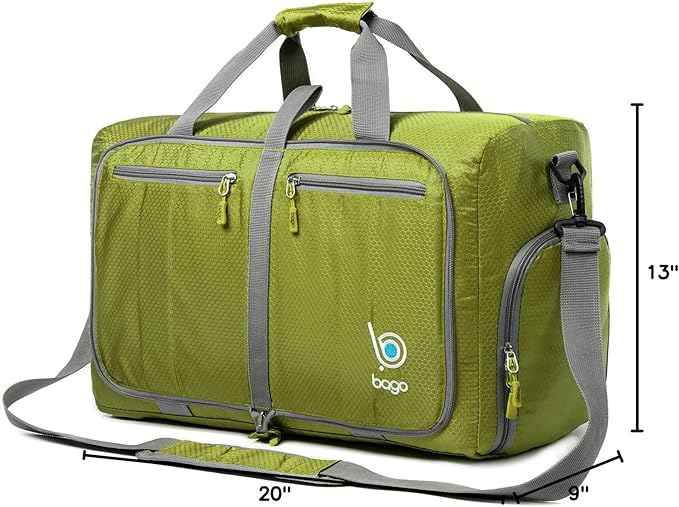 Bago Compact Duffle Bag for Travel Women & Men. Durable Lightweight Foldable Travel Duffel Bags For Traveling Women. 40L Duffle Bags a Reliable Weekender duffel or Overnight Bag With Shoe Compartment