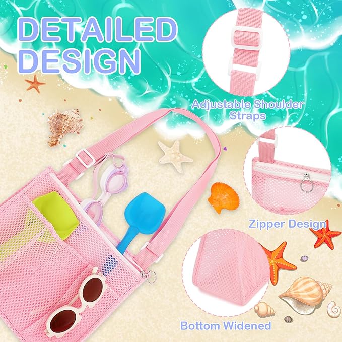 Fammart Mesh Beach Bag, Large Beach Tote with Zipper Pocket, Toys Pool Bag for Family Travel Vacation Cruise Essentials