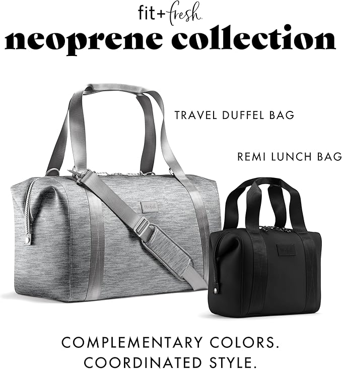 Fit & Fresh Neoprene Weekender Bag for Women – Carry-On Friendly Travel Duffel with Expandable Sides, Trolley Sleeve & Pockets – Lightweight, Water-Resistant Overnight Bag for Weekend Trips + Gym