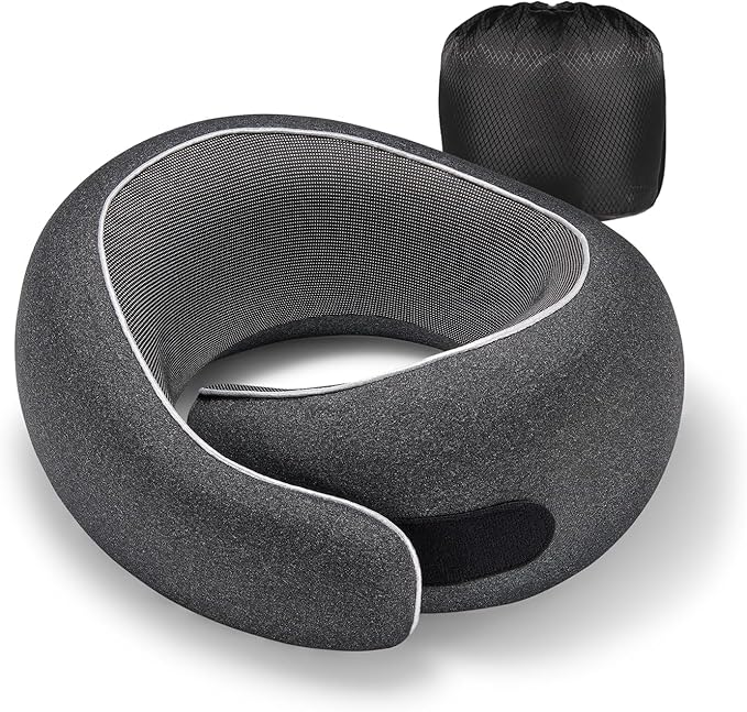 Travel Neck Pillow for Airplanes, Premium Memory Foam Neck Pillow with Ergonomic 360° Support, Travel Essentials for Plane, Car, Train and Home, Black