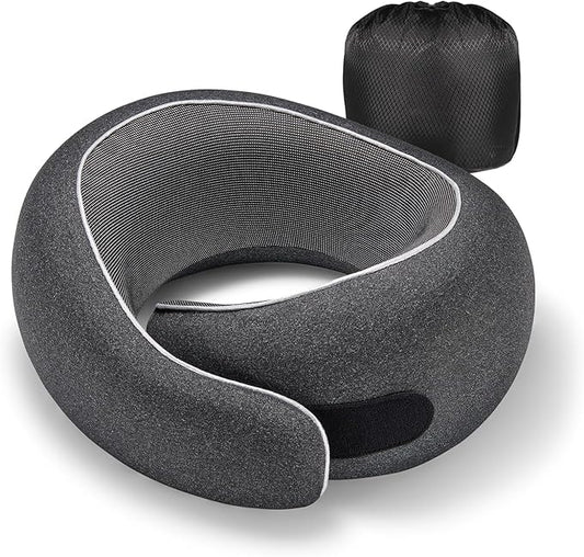 Travel Neck Pillow for Airplanes, Premium Memory Foam Neck Pillow with Ergonomic 360° Support, Travel Essentials for Plane, Car, Train and Home, Black