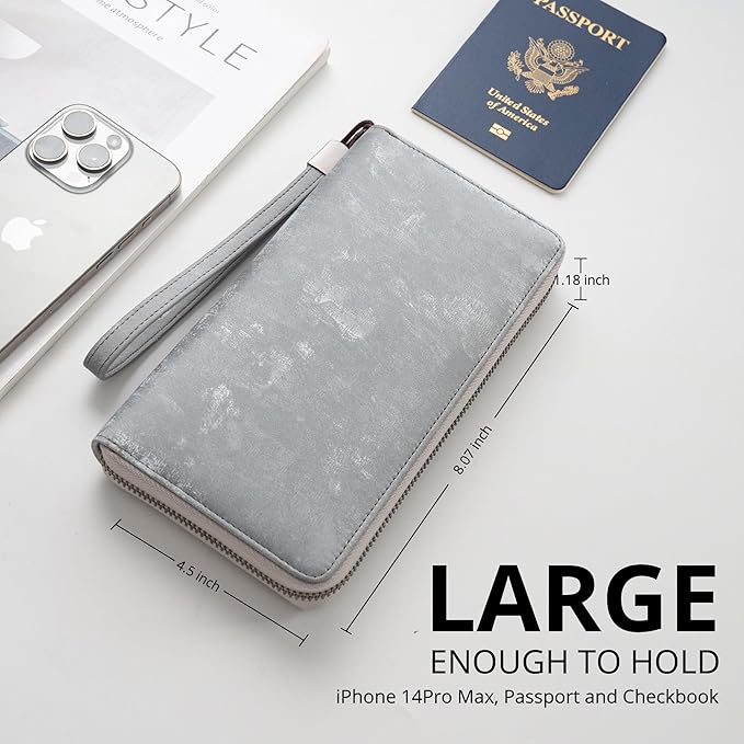 Bveyzi Women RFID Blocking Wallet Leather Zip Around Phone Clutch Large Capacity Ladies Travel Purse Wristlet | RFID Blocking, Zip Around, Large Capacity