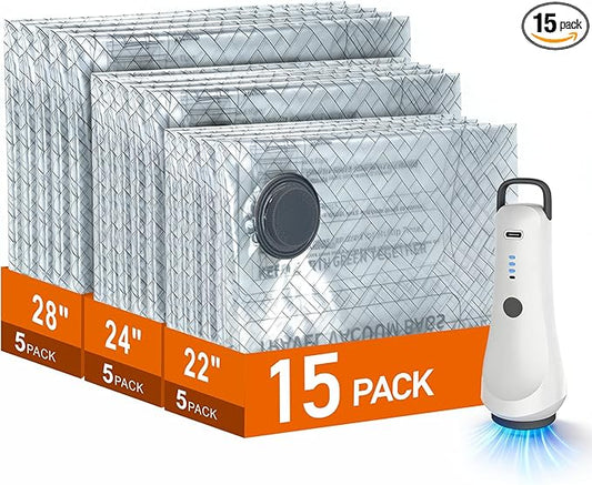 Travel Vacuum Storage Bags with Electric Wireless Pump, Travel Compression Bags for Luggage, Space Saver for Backpack & Suitcase, 15 Pack Combo