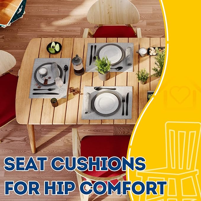 AAAAAcessories D-Shaped Chair Cushions, 2" Thick Dining Chair Pads with Ties and Removable, Machine-Washable Cover, 17" x 16", Set of 2, Wine Red