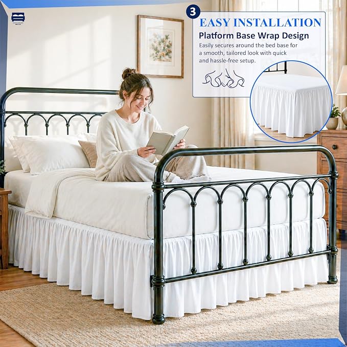 Cottingon Ruffled Bed Skirt with Split Corners-Dust Ruffle - 14" Drop 100% Microfiber Soft,Sheen & Luxurious Look - Bed Skirts (White -Full)