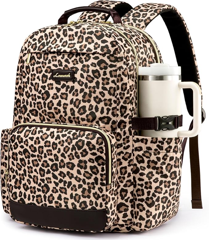 LOVEVOOK Laptop Backpack for Women with Pouch Pocket for Large Capacity Cup,18 Inch Laptop Computer Bag Travel Backpack Purse,Waterproof Work Business Backpack College Teacher Bags,Leopard print