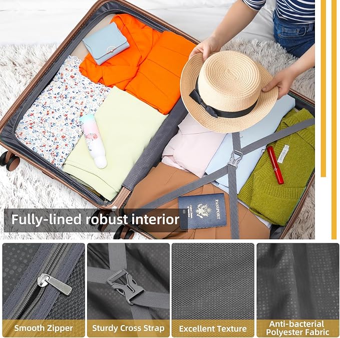 LARVENDER Luggage Sets 3 Piece, Hardside PP Carry On Suitcase with 360° Spinner Wheels TSA Lock Luggage Sets for Women, Mocha