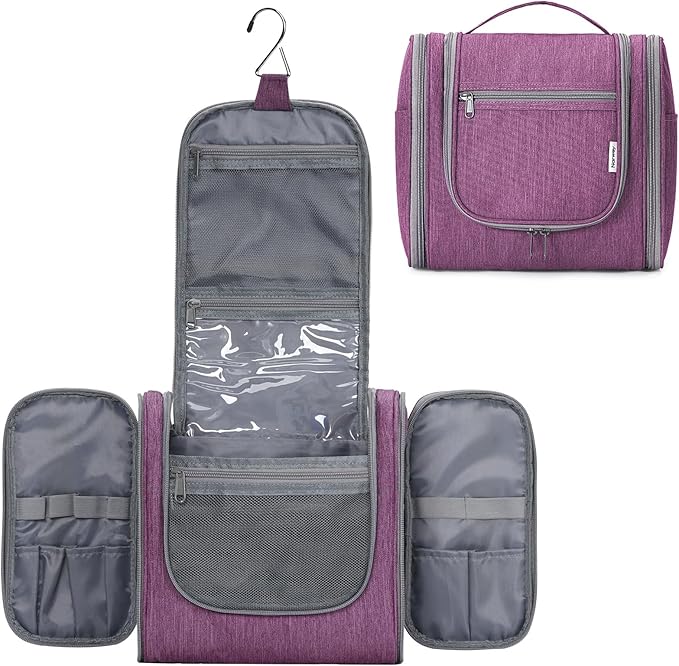 Hanging Toiletry Bag for Women Travel Makeup Bag Organizer Toiletries Bag for Cosmetics Essentials Accessories (Large, Dark Purple)