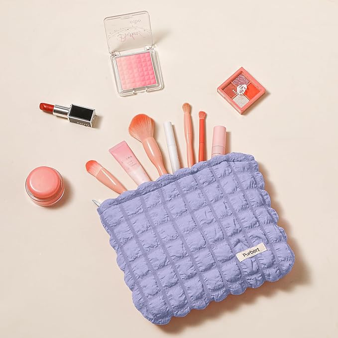 Makeup Bag, Bubble Cloud Travel Cosmetic Bag Organizer, Large Capacity Toiletry Make Up Bags with Zipper for Women and Girls, Light Purple