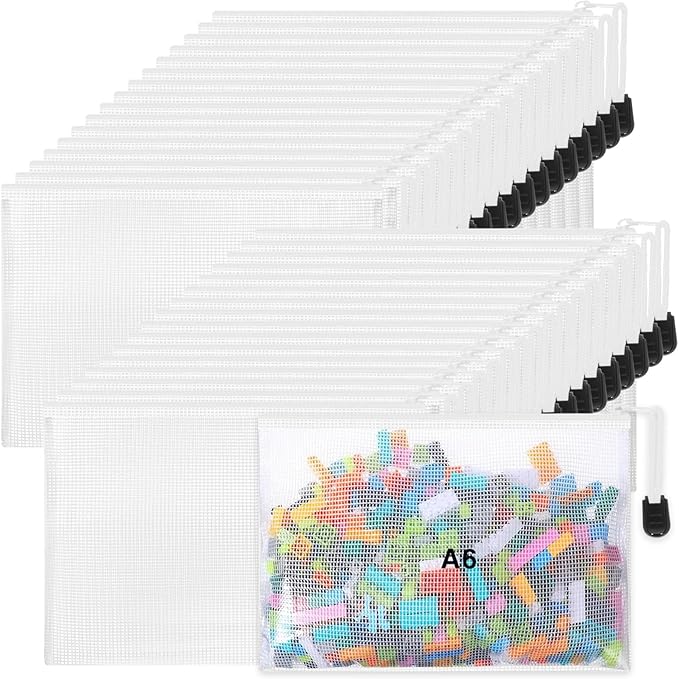 Jetec 32 Pcs Mesh Zipper Bags Toy Storage Bikini Organizer Bag Bolsas Para Guardar Trajes De Bano Waterproof Zipper Reusable Pouch Puzzle Multipurpose for Storage Office(White,7.5 x 5 Inch)