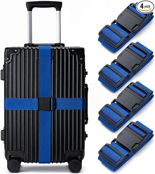 Luggage Straps for Suitcases 4 Pack, TSA Approved Travel Essentials, Luggage Strap for Travel Suitcase & Bag Closure and for Easy Identification, Travel Accessories for Safety & Convenience (Blue)