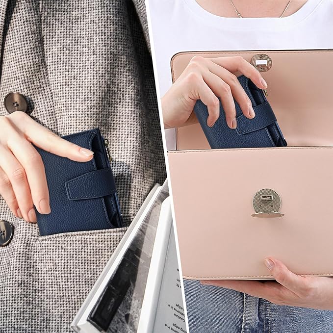 Airkit Small Wallet Women RFID Blocking Soft Leather Bifold Compact Card Holder Wallet for Women with Zipper Coin Pocket 4 ID Window