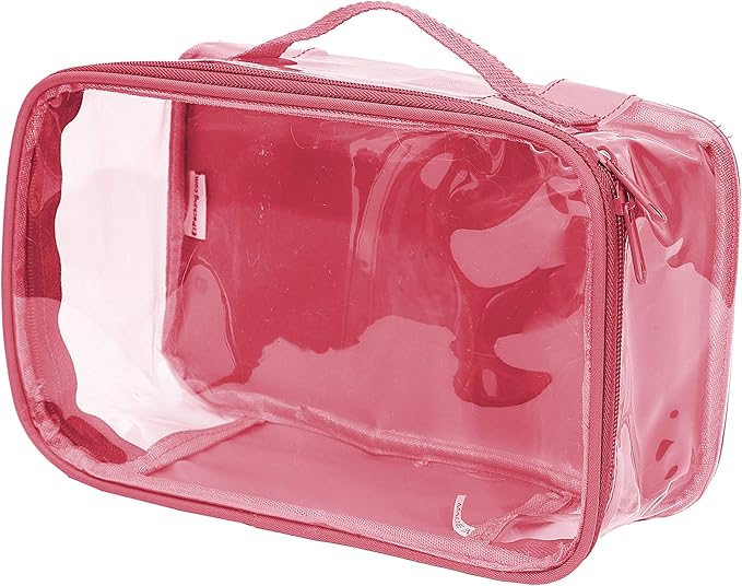 Small Clear Travel Packing Cube/See Through PVC Plastic Pouch for Carry On Suitcase, Backpack or Diaper Bag/Transparent Multipurpose Accessories, Makeup & Underwear Organizer w/Handle (Burgundy)
