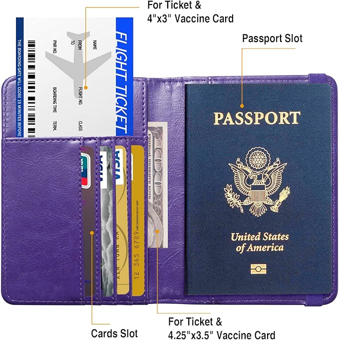 Premium Passport Holder for Travel, RFID Blocking Passport Cover Slim, Durable & Travel-Friendly, Passport Wallet Keep Your Documents Safe & Organized (Purple)