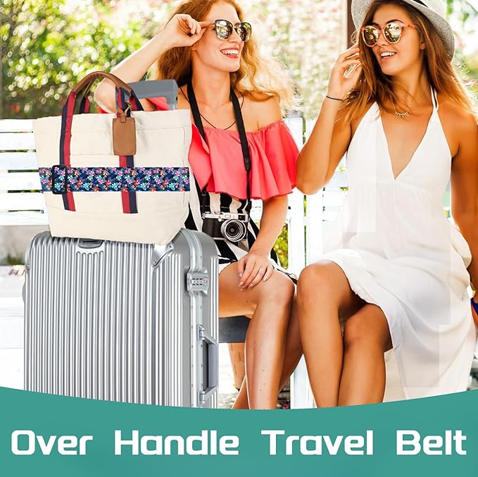 Slohif Luggage Straps for Suitcases Travel Belt Accessories Luggage Connector Identifiers 2 Pack Over Handle with Buckle Unique Nylon Adjustable Strap for Sleeping Bag Car Seat Floral