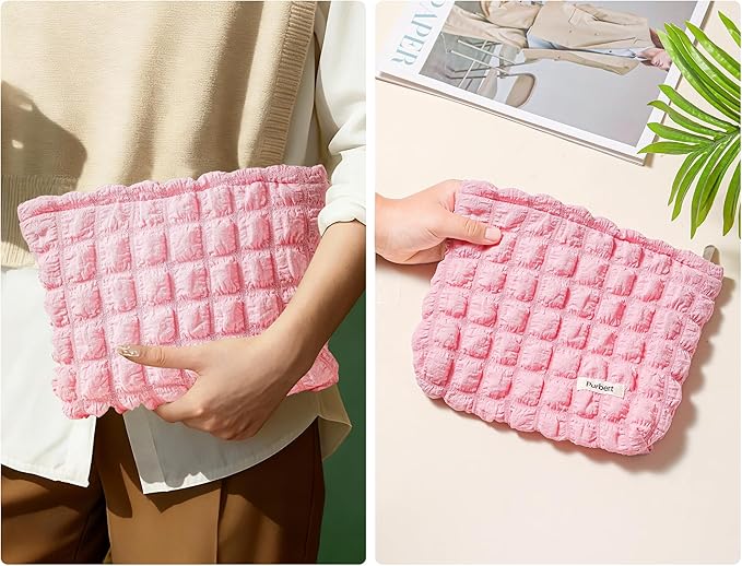 Makeup Bag, Bubble Cloud Travel Cosmetic Bag Organizer, Large Capacity Toiletry Make Up Bags with Zipper for Women and Girls, Pink
