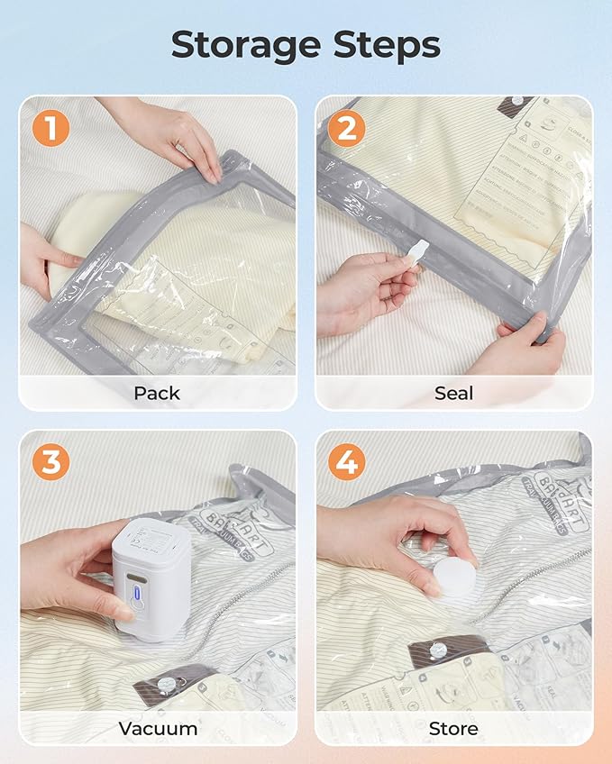 BAGSMART Vacuum Storage Bags with Portable Pump, Travel Space Saver Bags for Clothes, Heavy Duty Compression Bags for Storage, Vacuum Seal Bags with Hand Pump, Travel Essentials for Packing-Gray