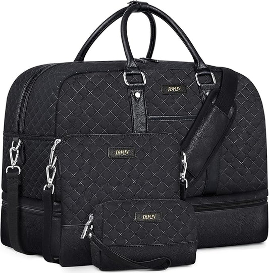 Weekender Bag for Women, Large Overnight Bag Canvas Travel Duffel Bag Carry On Tote with Shoe Compartment 21" 3Pcs Set