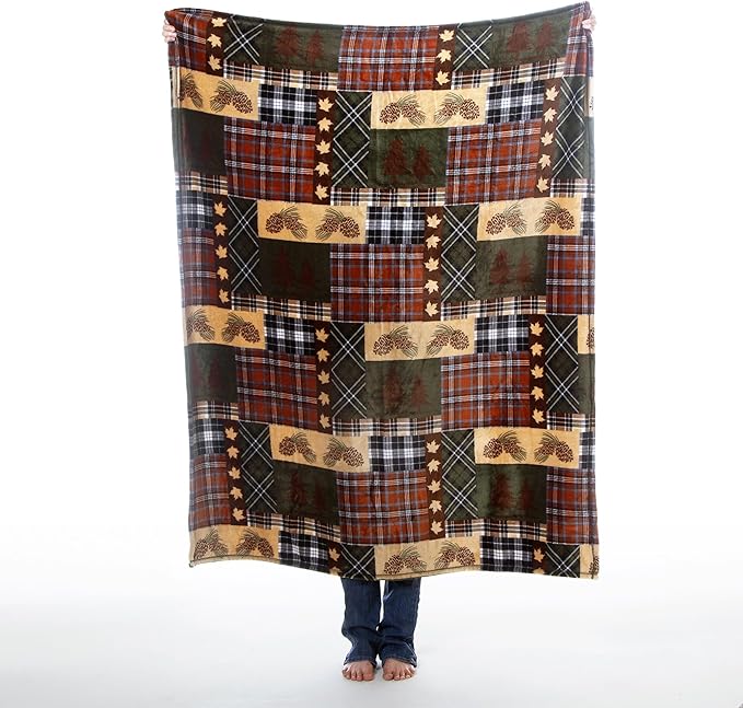 CARSTENS, INC. Travel Blanket, Premium Compact 2-in-1 Airplane Blanket/Pillow, Tree Plaid Rustic