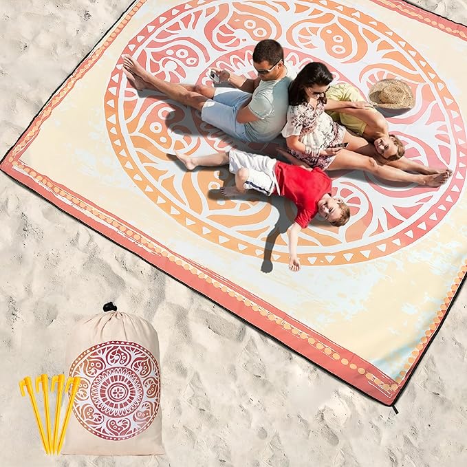 Beach Blanket Waterproof Sandproof Extra Large Beach Mat 79" X 83"/120"x108"for 1-8 Adults Quick Drying Durable Outdoor Picnic Mat for Beach Travel Camping Hiking