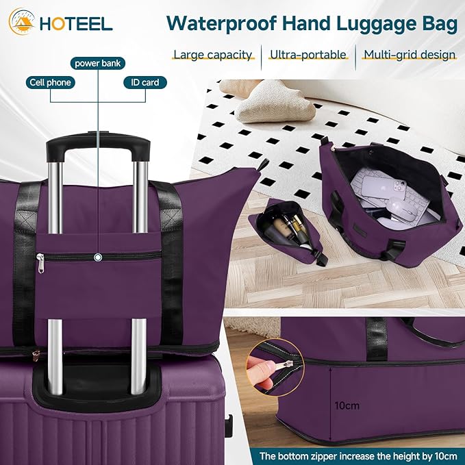Hoteel 20Inch Luggage 3-piece Set, 360° Universal Suitcases with Wheels Hard Shell Suitcase with TSA Lock, Including Waterproof Luggage Bag, Travel Maletas for Men and Women,Purple