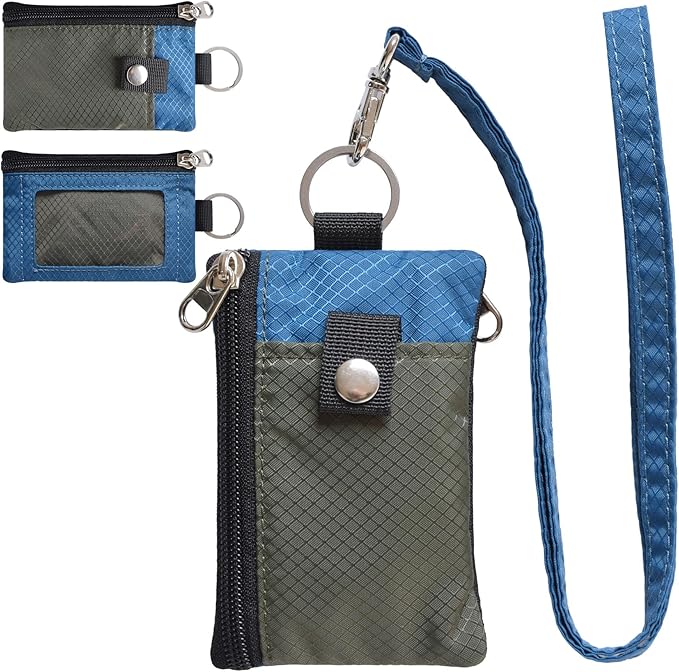 CHENSPRX Minimalist RFID Blocking Small Wallet with ID Window,WaterResistant Zip Id Case Wallet with Lanyard Keychain for Cards,Cash,Travel,Women,Men