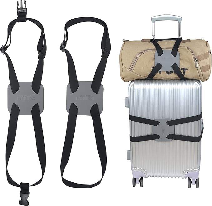 Luggage Bungee Strap，Luggage Straps Bag Bungees for Add a Bag Easy to Travel Suitcase Elastic Strap Belt（2-Pack-Grey）