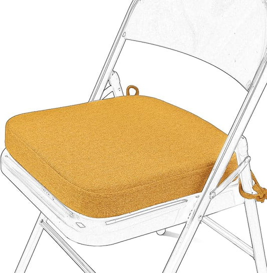SINOSSO Memory Foam Chair Cushion for Folding Chair 1 Pcs, Thickened 2" Square Kitchen Chair Pad with Ties, Indoor Non-Slip Dining Chair Seat Cushion (1 Pcs, Yellow)